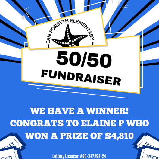 Poster announcing the 50/50 winner.